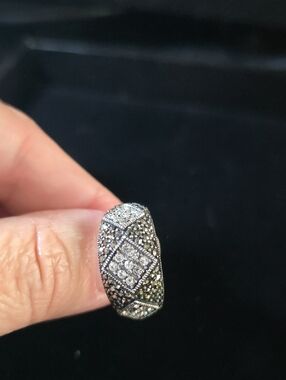 Sterling Silver Pave Crystal And Marcasite Dome Ring - Women's Fashion Jewelry